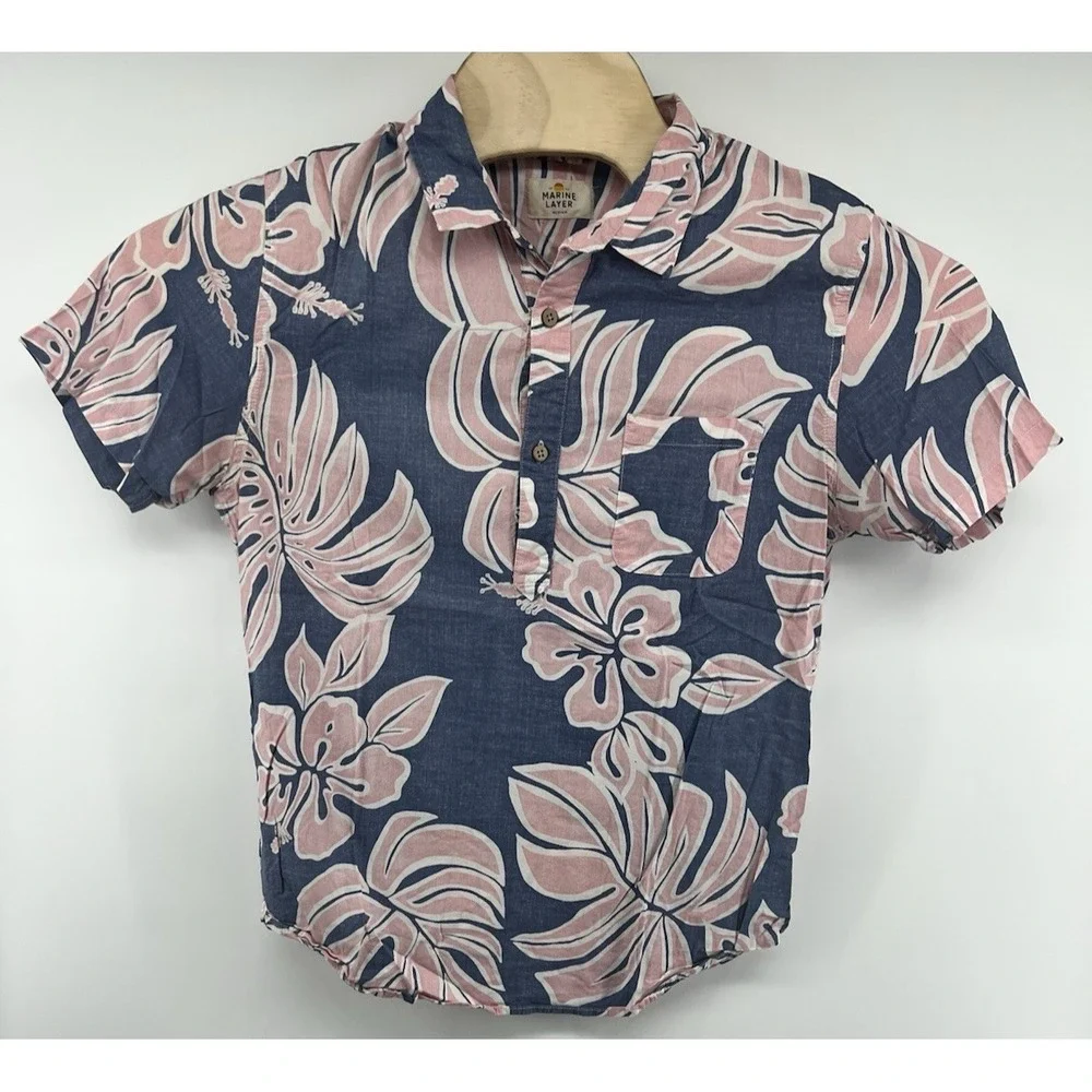 Marine Layer Medium Floral Short Sleeve Button Up Pullover Shirt Cotton Blend - Picture 2 of 4